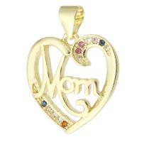 Cubic Zirconia Micro Pave Brass Pendant, Heart, gold color plated, fashion jewelry & Mother Day Jewelry & DIY & micro pave cubic zirconia, multi-colored Approx 3mm 