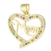 Cubic Zirconia Micro Pave Brass Pendant, Heart, gold color plated, fashion jewelry & Mother Day Jewelry & DIY & micro pave cubic zirconia, multi-colored Approx 3mm 