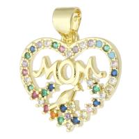 Cubic Zirconia Micro Pave Brass Pendant, Heart, gold color plated, fashion jewelry & Mother Day Jewelry & DIY & micro pave cubic zirconia, multi-colored Approx 3.5mm 