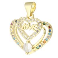 Cubic Zirconia Micro Pave Brass Pendant, Heart, gold color plated, fashion jewelry & DIY & micro pave cubic zirconia & for woman, multi-colored Approx 3.5mm 