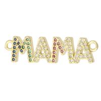 Zircon pavent Laiton Connector, Lettre d’alphabet, Placage de couleur d'or, bijoux de mode & Bijoux Fête des Mères & DIY & pavé de micro zircon, multicolore Environ 1.5mm, Vendu par PC