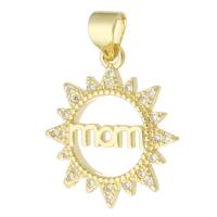 Cubic Zirconia Micro Pave Brass Pendant, Sun, gold color plated, fashion jewelry & Mother Day Jewelry & DIY & micro pave cubic zirconia & for woman, Crystal Gold Approx 3mm 