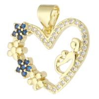 Cubic Zirconia Micro Pave Brass Pendant, Heart, gold color plated, fashion jewelry & Mother Day Jewelry & DIY & micro pave cubic zirconia, two different colored 