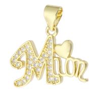 Cubic Zirconia Micro Pave Brass Pendant, Alphabet Letter, gold color plated, fashion jewelry & Mother Day Jewelry & DIY & micro pave cubic zirconia, golden Approx 3.5mm 