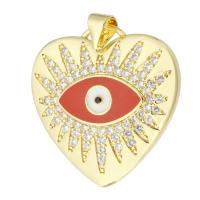 Cubic Zirconia Micro Pave Brass Pendant, Heart, gold color plated, fashion jewelry & DIY & evil eye pattern & micro pave cubic zirconia & for woman & enamel, purple Approx 3.5mm 
