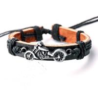 Leatheroid Cord Bracelets, Leather, with Linen & Zinc Alloy, plated, Adjustable & fashion jewelry & Unisex Approx 17-30 cm 