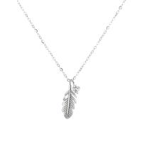 Cubic Zircon Micro Pave Sterling Silver Necklace, 925 Sterling Silver, Feather, platinum plated, micro pave cubic zirconia & for woman, 20mm Approx 17.7 Inch 