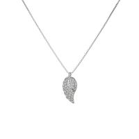 Cubic Zircon Micro Pave Sterling Silver Necklace, 925 Sterling Silver, Leaf, plated, micro pave cubic zirconia & for woman Approx 17.7 Inch 