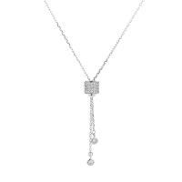 Cubic Zircon Micro Pave Sterling Silver Necklace, 925 Sterling Silver, plated, micro pave cubic zirconia & for woman cm 
