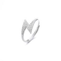 925 Sterling Silver Open Finger Ring, Lightning Symbol, plated, Adjustable & micro pave cubic zirconia & for woman 