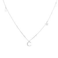 Cubic Zircon Micro Pave Sterling Silver Necklace, 925 Sterling Silver, Moon, platinum plated, micro pave cubic zirconia & for woman cm 