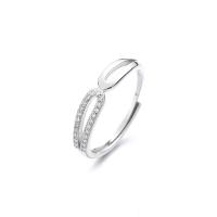 925 Sterling Silver Open Finger Ring, platinum plated, Adjustable & micro pave cubic zirconia & for woman 