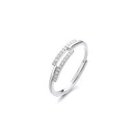 925 Sterling Silver Open Finger Ring, platinum plated, Adjustable & micro pave cubic zirconia & for woman 