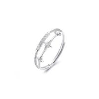 925 Sterling Silver Open Finger Ring, plated, Adjustable & micro pave cubic zirconia & for woman 