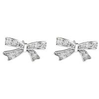 Cubic Zirconia Micro Pave Sterling Silver Earring, 925 Sterling Silver, Bowknot, platinum color plated, micro pave cubic zirconia & for woman, 7mm 