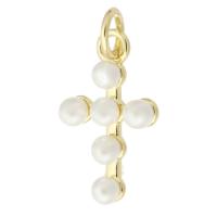 pendentifs de Croix en Laiton , avec Plastique ABS perle, Placage de couleur d'or, bijoux de mode & DIY & pour femme, doré Environ 3mm, Vendu par PC