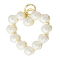 Messing Herz Anhänger, mit ABS-Kunststoff-Perlen, goldfarben plattiert, Modeschmuck & DIY & für Frau, goldfarben, 19x20x5.5mm, Bohrung:ca. 2.5mm, verkauft von PC