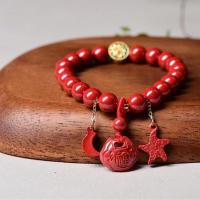 Fashion Cinnabar Bracelet, with Zinc Alloy, gold color plated, folk style & for woman, red, 8mm Approx 18 cm 