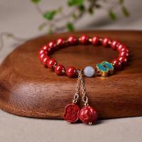 Fashion Cinnabar Bracelet, with Brass & Zinc Alloy, gold color plated, folk style & for couple & enamel, red, 6mm Approx 18 cm 