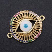 Cubic Zirconia Micro Pave Brass Connector, Evil Eye, gold color plated & micro pave cubic zirconia & enamel & 1/1 loop 