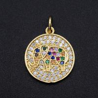 Cubic Zirconia Micro Pave Brass Pendant, Elephant, gold color plated, DIY & micro pave cubic zirconia, mixed colors 