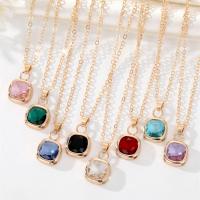 Crystal Zinc Alloy Necklace, with Crystal, with 1.97 extender chain,  Square, gold color plated, for woman .7 Inch 
