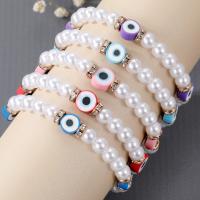Evil Eye Jewelry Bracelet, ABS Plastic Pearl, with rhinestone zinc alloy spacer & Polymer Clay, gold color plated, for woman .5 Inch 