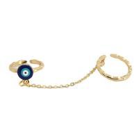 Zinc Alloy Double Finger Ring, Evil Eye, gold color plated, for woman & enamel, blue, 50mm 