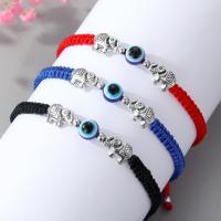 Evil Eye Jewelry Bracelet, Polyester Cord, with Resin & Zinc Alloy, Elephant, silver color plated, adjustable & for woman .5 Inch 