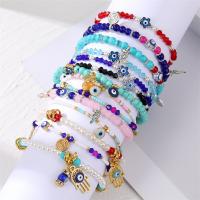 Evil Eye Jewelry Bracelet, Zinc Alloy, with Seedbead & ABS Plastic Pearl & Synthetic Turquoise & Crystal, plated & for woman & enamel & with rhinestone .5 Inch 
