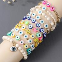 Evil Eye Jewelry Bracelet, Polymer Clay, with ABS Plastic Pearl & Synthetic Turquoise & Crystal & Resin & Copper Coated Plastic & Zinc Alloy, gold color plated & for woman .5 Inch 