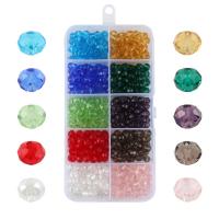 Round Crystal Beads, with Plastic Box, stoving varnish, DIY & faceted, mixed colors Approx 