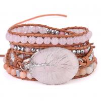 Quartz Bracelets, Rose Quartz, with leather cord & Grain Stone & Zinc Alloy, plated, multilayer & for woman, 51*31mmuff0c6mm Approx 40.16 Inch 