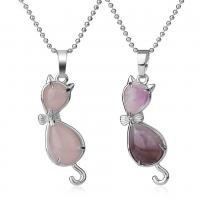 Gemstone Necklaces, Zinc Alloy, with Gemstone, Cat & Unisex Approx 17.72 Inch 