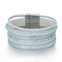 PU Schnur Armbänder, PU Leder, mit Zinklegierung, hochwertige plattiert und nie verblassen, Modeschmuck & mehrschichtig & für Frau & mit Strass, keine, Länge:19.5 cm, verkauft von PC