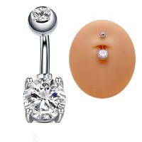 Stainless Steel Belly Ring, 304 Stainless Steel, Vacuum Ion Plating, micro pave cubic zirconia & for woman, original color 