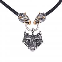 PU Leather Necklace, with 316 Stainless Steel, Wolf, Vacuum Ion Plating, fashion jewelry & for man & blacken 