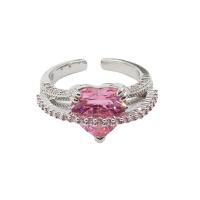 Кубическое цирконовое латунное кольцо, Латунь, Сердце, покрытый платиной, ювелирные изделия моды & разный размер для выбора & Женский, Много цветов для выбора, продается PC