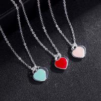 Sterling Silver Jewelry Necklace, 925 Sterling Silver, Heart, platinum color plated, for woman & enamel cm 