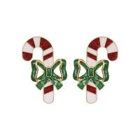 Christmas Earrings, Brass, gold color plated, fashion jewelry & for woman & enamel, multi-colored, 40mm 