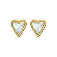 Brass Stud Earring, with Shell, Heart, gold color plated, fashion jewelry & for woman 12mm 