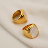Brass Shell Finger Ring, with White Shell, Vacuum Ion Plating, fashion jewelry & for woman 