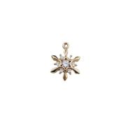 Cubic Zirconia Micro Pave Brass Pendant, Snowflake, high quality gold color plated, micro pave cubic zirconia 14mm 