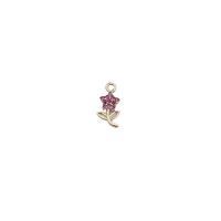 Cubic Zirconia Micro Pave Brass Pendant, Flower, high quality gold color plated, micro pave cubic zirconia 