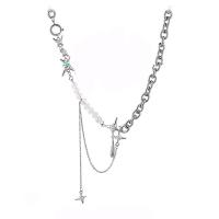 Латунное Ожерелье Горного Хрусталя, Латунь, с нержавеющая сталь & Стеклянные бусины, плакирован серебром, Женский & со стразами, длина:Приблизительно 14.5 дюймовый, продается PC