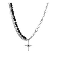 Stainless Steel Jewelry Necklace, 314 Stainless Steel, with Acrylic, with 1.96inch extender chain, Cross, for woman & with rhinestone Approx 17.3 Inch 