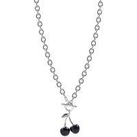Stainless Steel Jewelry Necklace, 314 Stainless Steel, with Glass, Cherry, oval chain & for woman Approx 17.7 Inch 