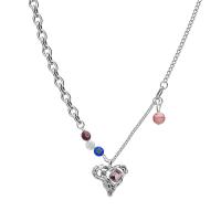 Stainless Steel Jewelry Necklace, 314 Stainless Steel, with Resin, with 5.3inch extender chain, Heart, for woman & with rhinestone & hollow Approx 13.7 Inch 