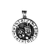 Titanium Steel Pendants, 12 Signs of the Zodiac, platinum color plated & for man, 34.5mm 