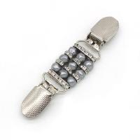 Zinc Alloy Sweater Shawl Clip, with Plastic Pearl, with rhinestone 